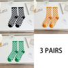 3 Pairs Women Cotton Socks Funny Black White Squares Plaid Casual Socks Breathable Middle Tube Socks