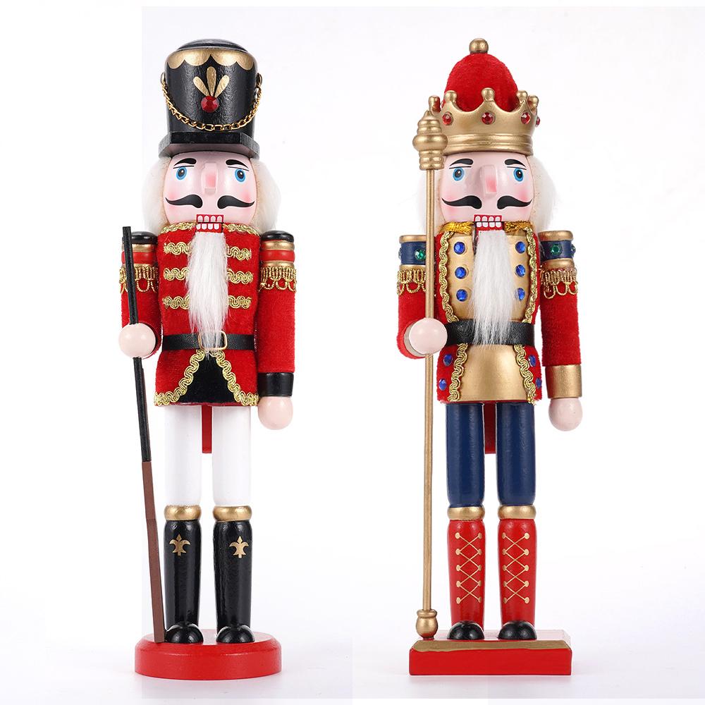 30CM Christmas Nutcracker solid wood wrapped fabric new unique handicraft decorative red  soldier  figure decorative statue gift