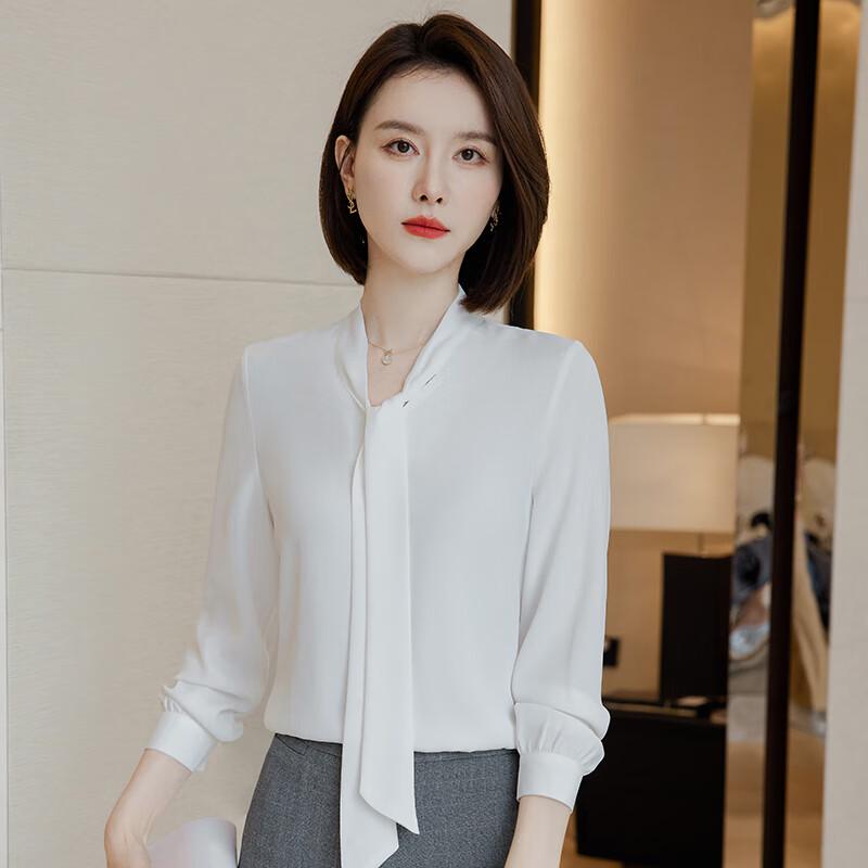 Women's Chiffon Long-Sleeve Tie-Neck Blouse