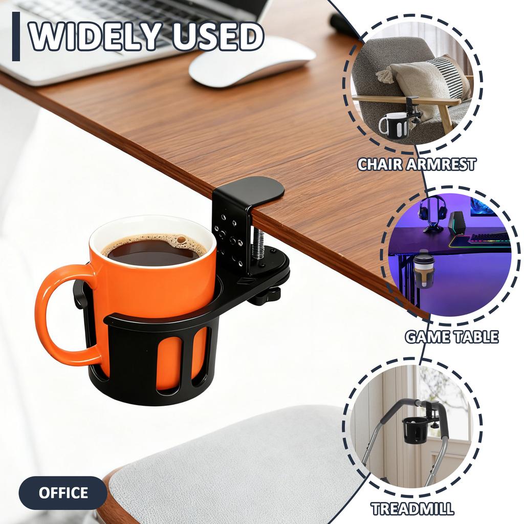 2Pcs Desk Cup Holder Clamp Adjustable 360 Degree Rotating Cup Holder Anti Spill Table Edge Clamp for Coffee Mugs Water Bottles