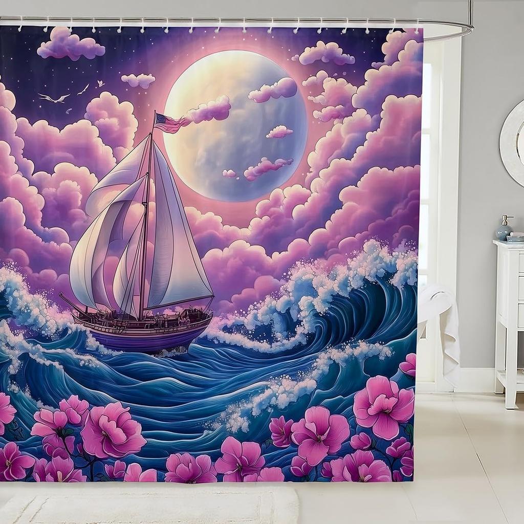 Japanese Style Bathroom Curtain,Cherry Flower Shower Curtain Kids Girls Women Adults Bathroom Decor,Exotic Rustic Style