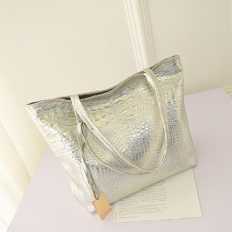 PU Leather Shoulder Bag Metallic Alligator Pattern Handbag for Easy Organization