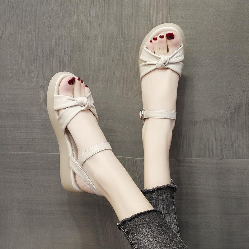 Platform sandals women's new summer flat-soled women's shoes with soft sole soft leather fairy wind beach sandals