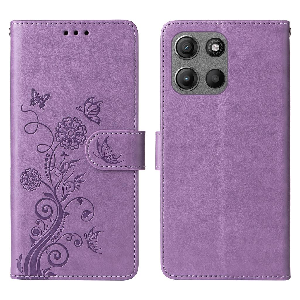 Ständerhülle für Motorola Moto G15 4G/G15 Power 4G Schmetterling Blumenmuster Geldbörse Leder Handyhülle