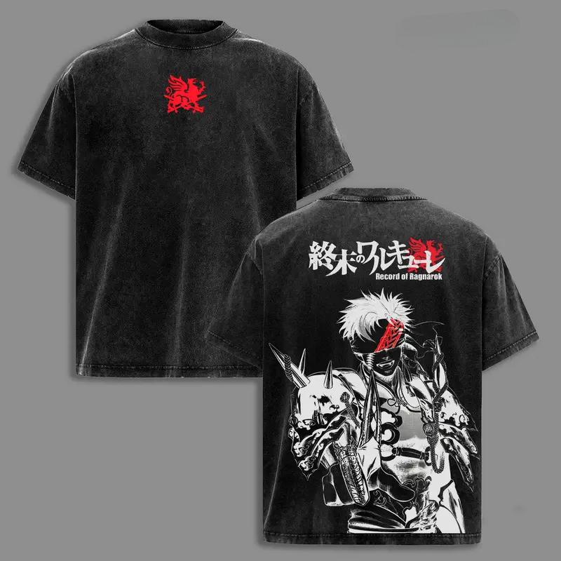 Anime Record Of Ragnarok Qin Shi Huang Graphic T Shirt Men Women Washed Cotton Tshirts Vintage Casual Clothing Harajuku T-shirt