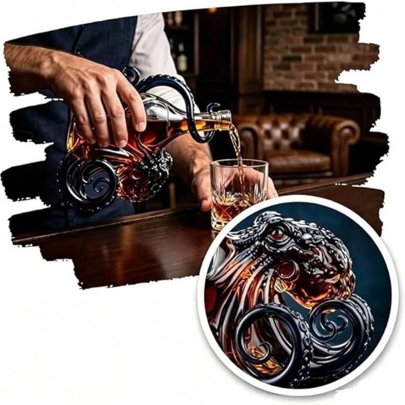 Rum Glass Edition 3D Octopus Bottle Deep Sea Decor Bottle Nautical Art Collector Display for Premium Display for Wine Liquor Soda Bottles