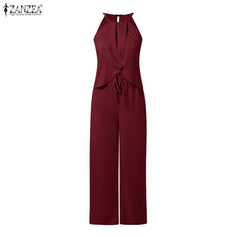 ZANZEA Women Sets Sleeveless Strap Irregular Tank Tops and Casual Pants Suits