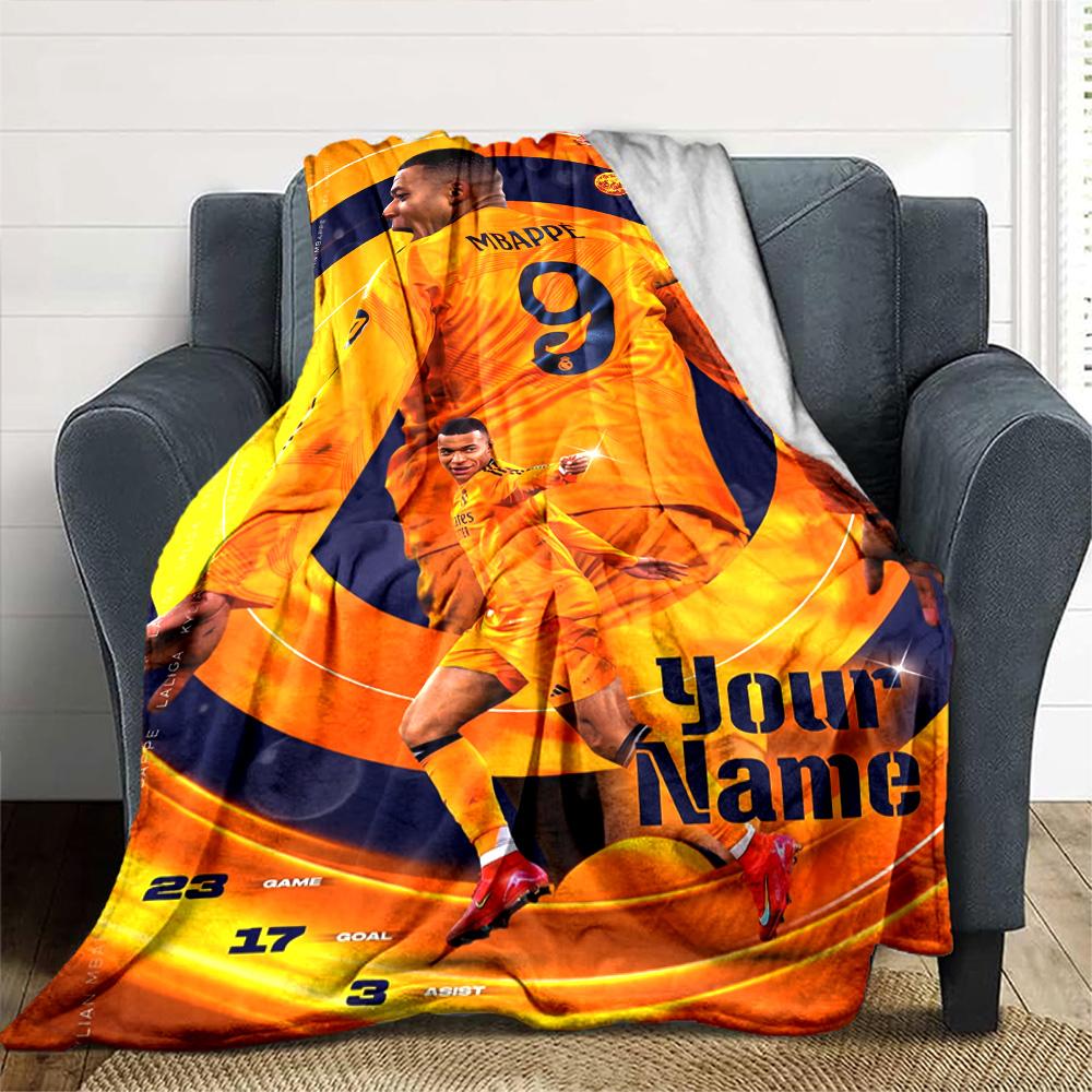 Mbappé Personalized Text Blanket Throw Customizable Blanket Comfortable Perfect for Couch Living Room Seaside Office Chair Four Seasons Multipurpose