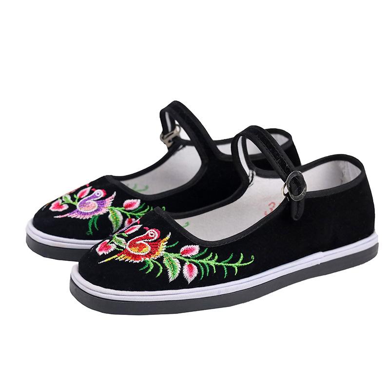 Wedding red shoes big red corduroy embroidery handmade online buckle belt women's shoes for relatives and friends to compensate for marriage shoes