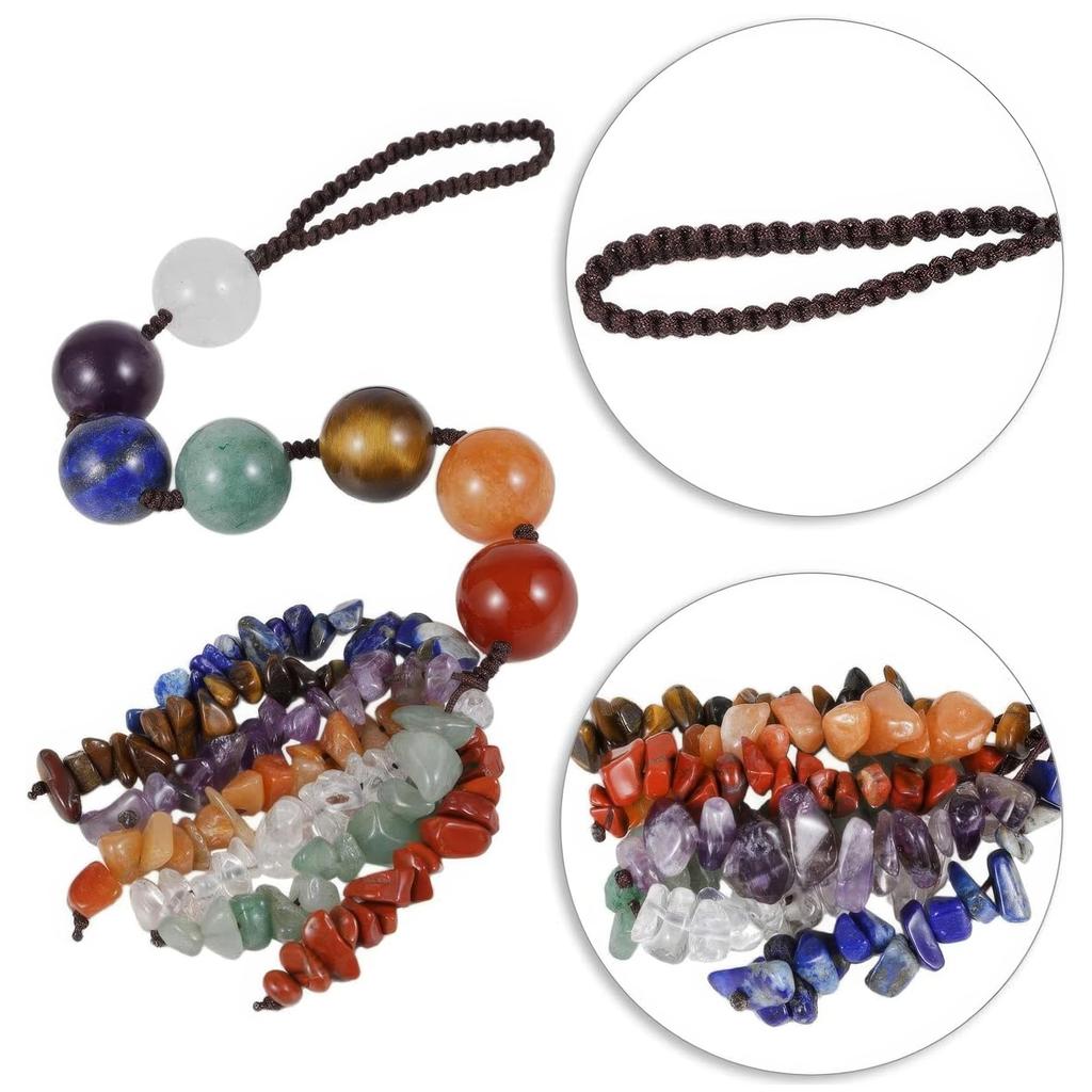 7 Chakra Crystal Hanging Ornaments – Round Bead Healing Gemstone Car Charm & Home Wall Window Decoration for Meditation & Yoga