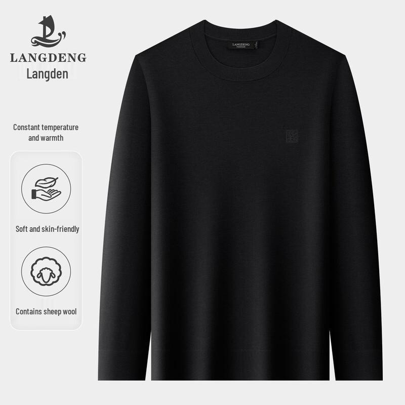 Langdeng Men s Round Neck Wool Blend Thermal Sweater M