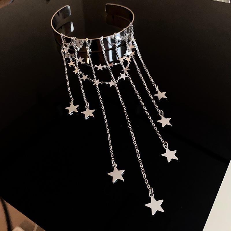 Korean Ins Star Fringe Open Bangles for Women Temperament Arm Chain Spice Sweet Cool Wind Y2k Fashion Hand Jewelry Goth Girl