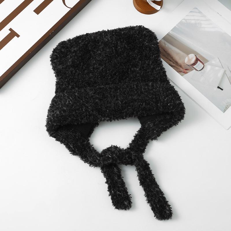 New Cute Little Bear Plush Ear Protection Hat Korean Version of Versatile Plush Thickened Warm Hat Showing Face and Small Cold Proof Hat
