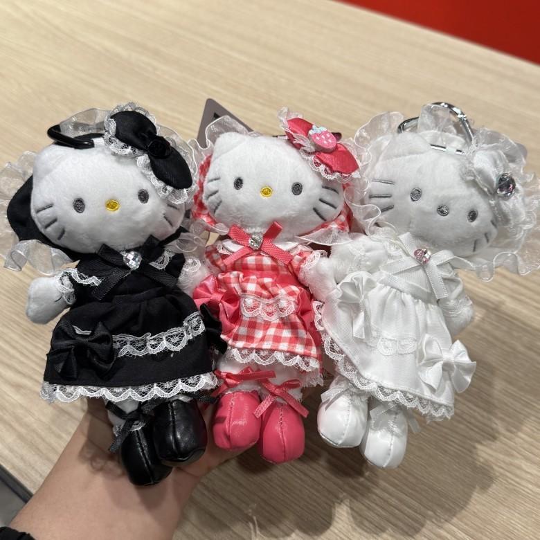 Lolita Plush Cat Girl Doll With Lace Bow And Heart Button For Car Keychain Decor