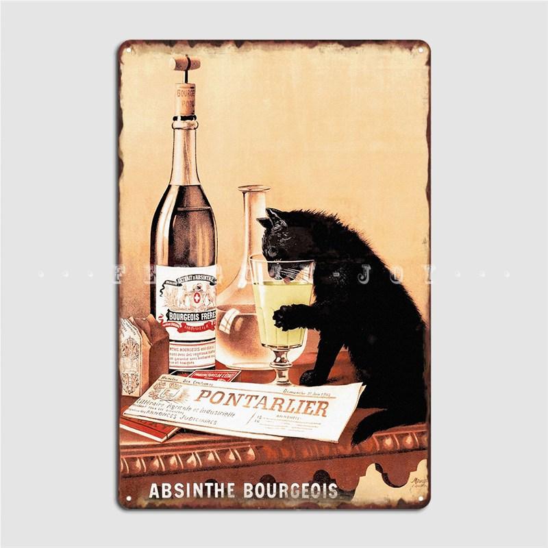 Абсент Кошка Буржуа Реклама Металлическая Вывеска Кинотеатр Кухня Паб Гараж Настенная Табличка Индивидуальная Жестяная Вывеска Постер 20x30cm