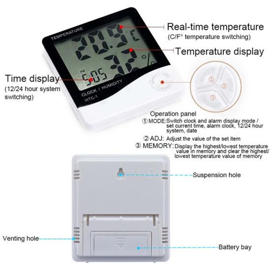Digital Thermometer Large Screen Easy to Use Plastic Temperature Humidity Monitor Home Decor