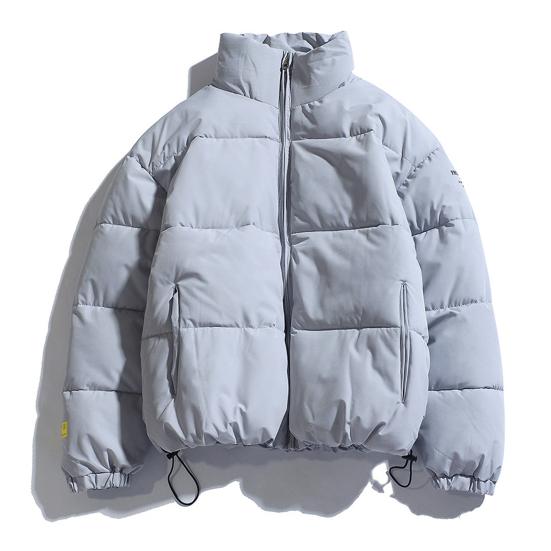 Men Cotton Coat Drawstring Hem Zipper Stand Collar Solid Color Padded Cold-proof