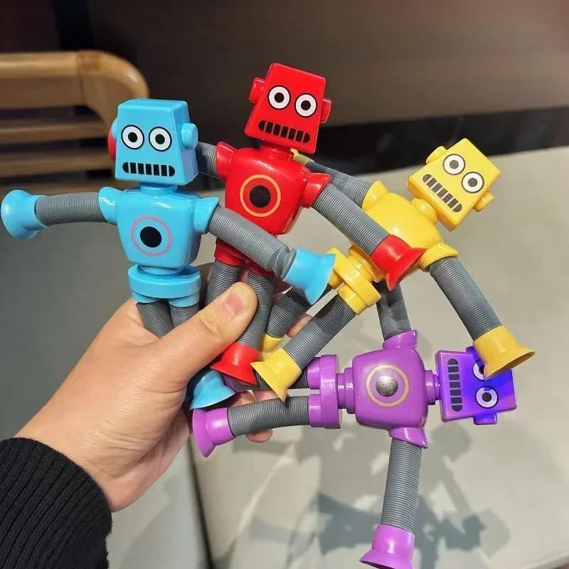 Non-Toxic Children Suction Cup Toys Pop Tubes Stress Relief Telescopic Robot Toy Sensory Bellows Toys Anti-Stress Squeeze Toys