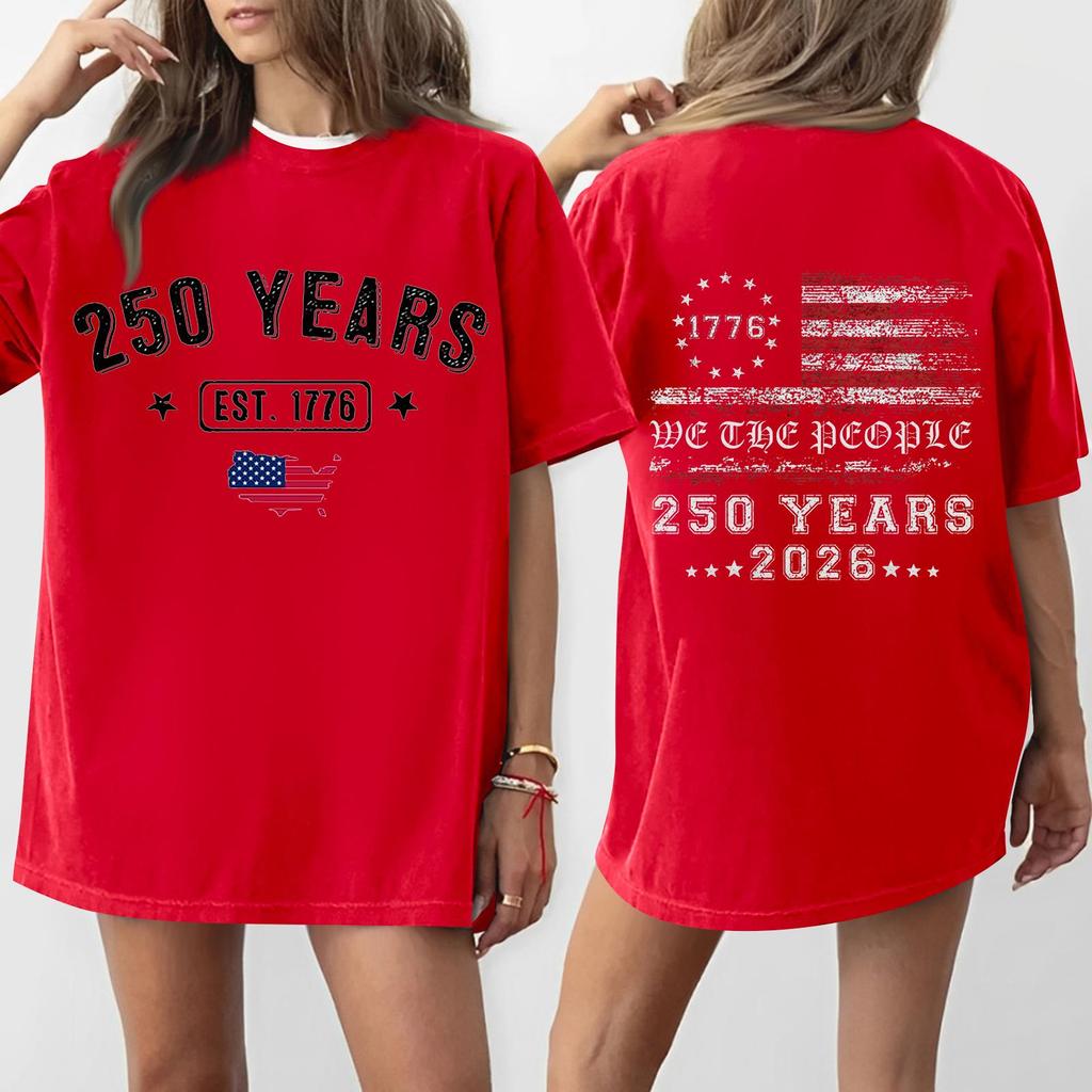 Women's Casual Independence Day 250 Anniversary Printed T-shirt Round Neck Pullover Short Sleeve Top