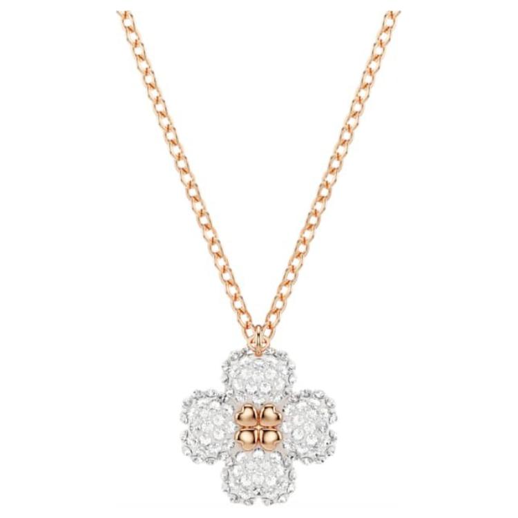 Swarovski Latisha Flower Pendant Rose Gold Tone Four Leaf Clover Lucky Reversible Necklace Women necklace Pink 5636489 Box