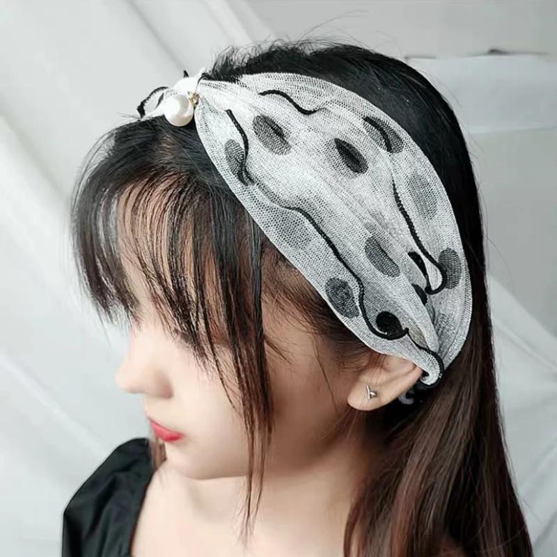 Neck Collar Print Shiny Variety Loop Scarf Ruffle Lace Scarf Pearl Pendant Organza Chiffon Scarves Bandana Headband