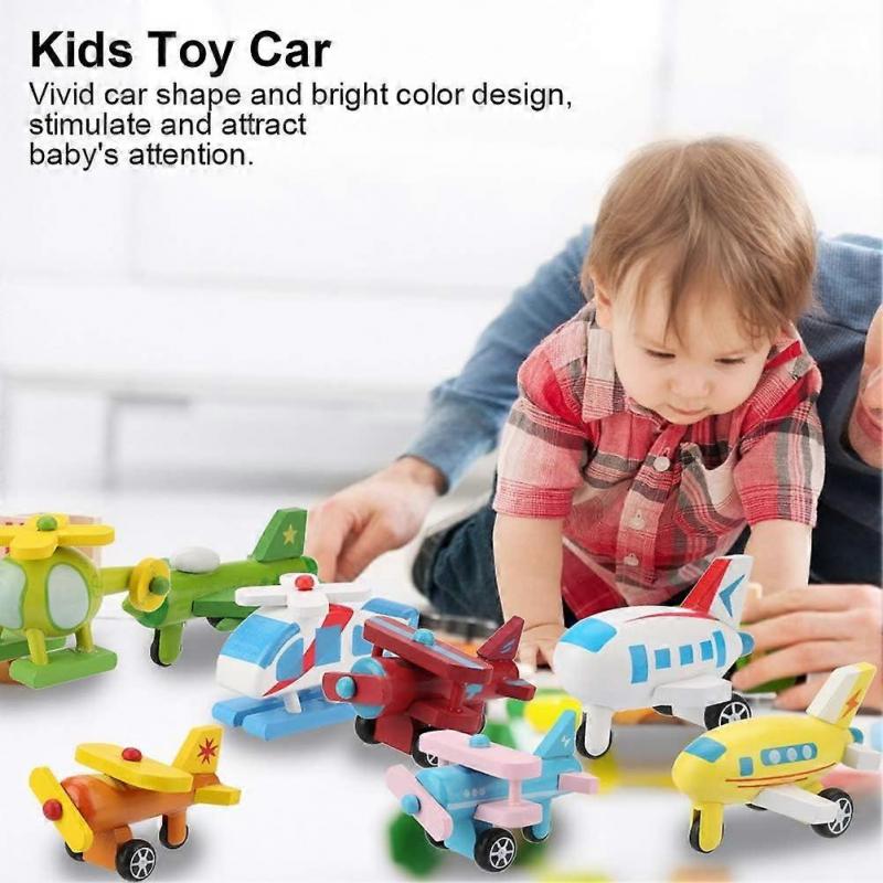12Pcs Car Toys Set, Wooden Baby Toy Airplane Set, Educational Preschool Toys Traffic Construction Trucks Military Themed Fighter Jets Airplane Toy for