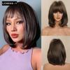 Element Bob Mørkebrun Parykk Med Air Bangs Kule Korte Syntetiske Parykker For Damer Skulderlengde Varmebestandig fiberhår Daglig