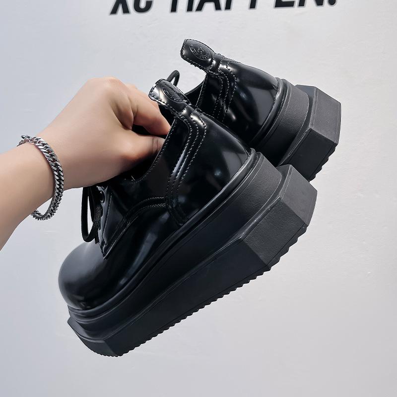 Platform derby shoes men's trendy shoes British black big head shoes heightening niche high-end casual leather shoes 6557-A