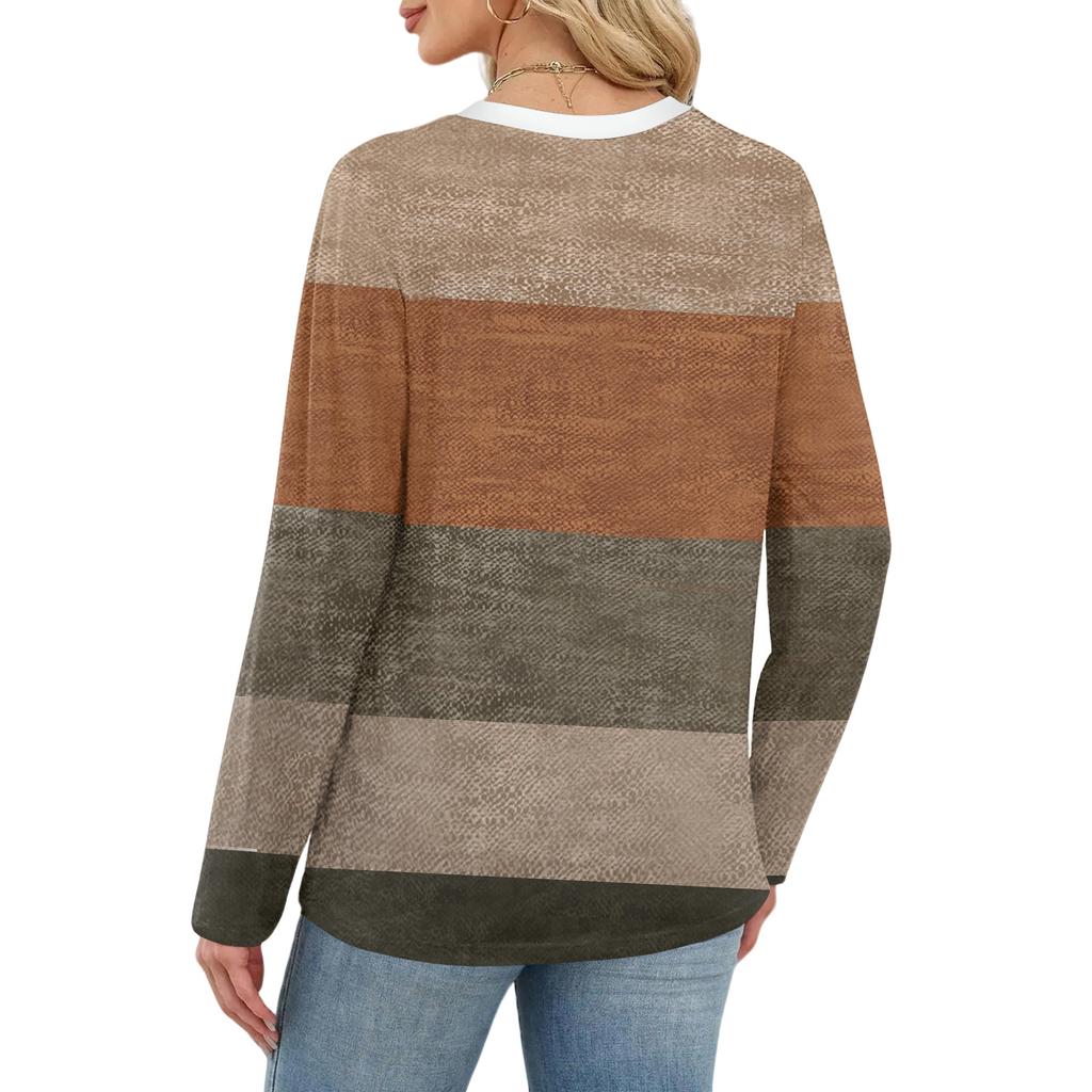 Ladies' Plaid Printed Fashionable Casual Round Neck Long Sleeved Round Neck Top