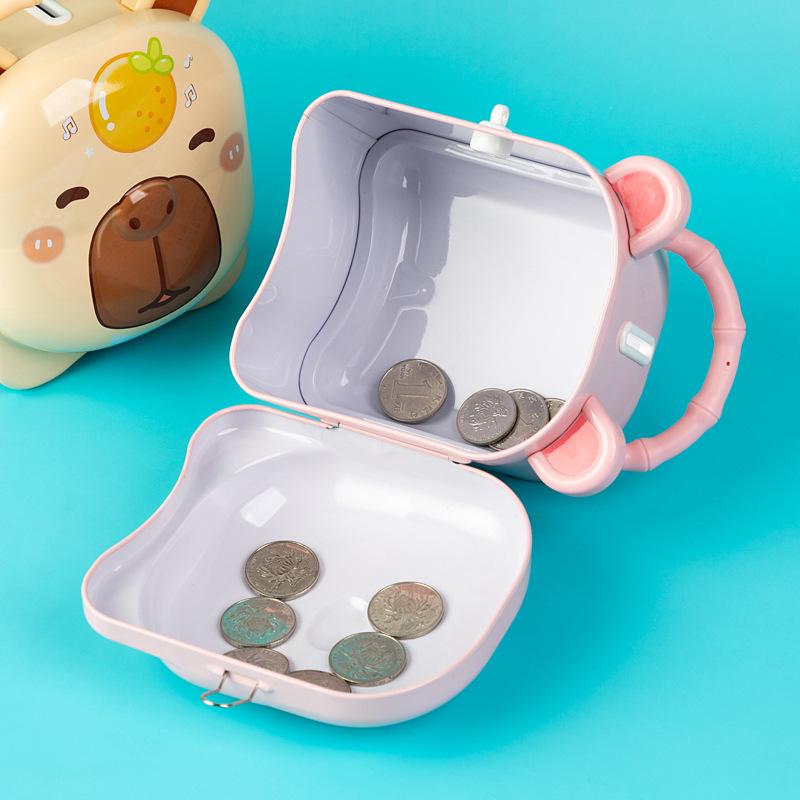 Capybara Cartoon Tin Money Box - Drop-proof Savings Bank for Kids and Students