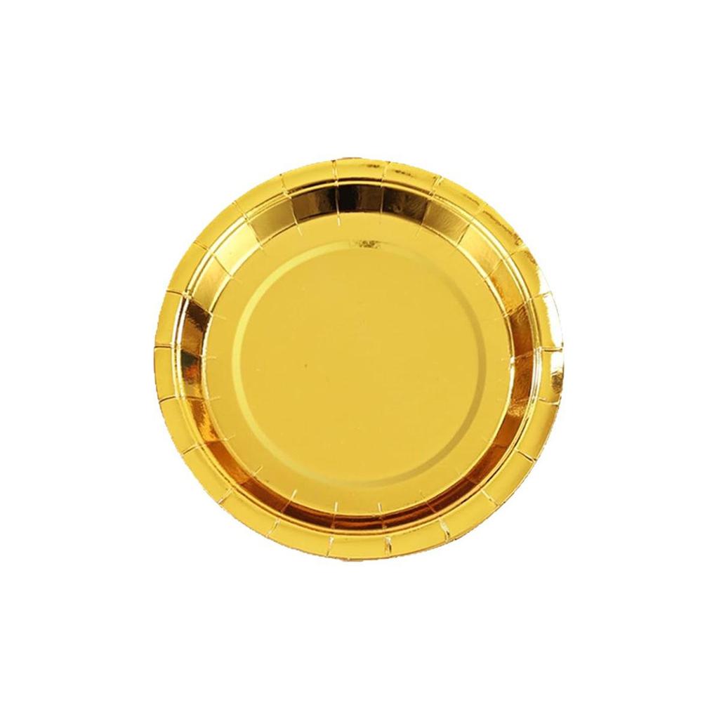 Gold Happy Birthday Party Tableware Set: Solid Color Disposable Plates, Cups, and Napkins with Hot Stamping Design.