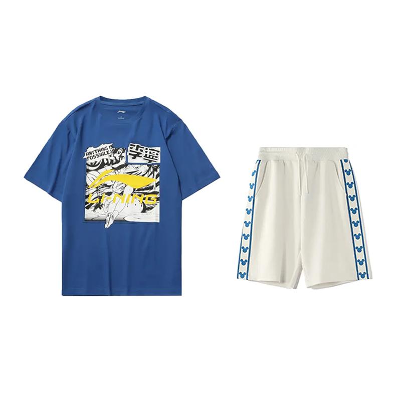 

Футболка с принтом логотипа Li Ning, свободного кроя, универсальная, модная, с коротким рукавом, повседневный спортивный комплект, унисекс, топы AHSUA01-1+YKSV129-1 S