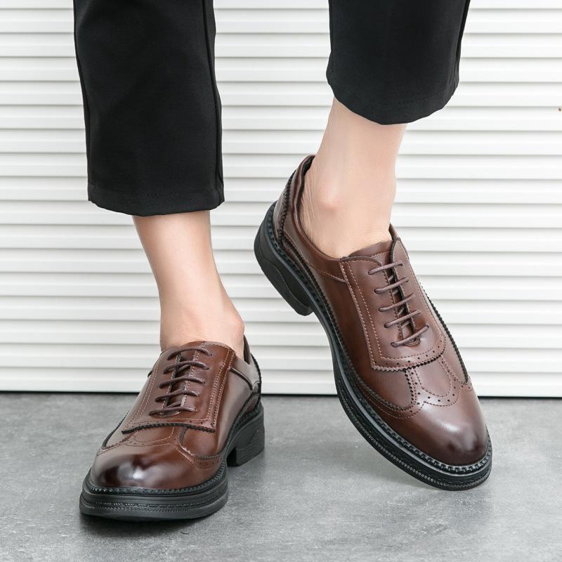 Men's Shoes Men's Brock Lace-Up Business Dress Casual Leather Shoes Trend Retro Leather Shoes