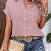 Women's Cotton Shirt Short Sleeve Button Front Turn Down Collar Loose Fit Blouse