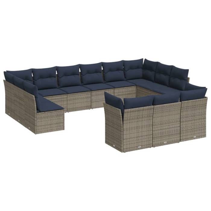 VidaXL Salon de Jardin avec Coussins 13 pcs, Canapés de Patio, Ensemble de Meubles, Mobilier de Terrasse Extérieur, Gris 3218451