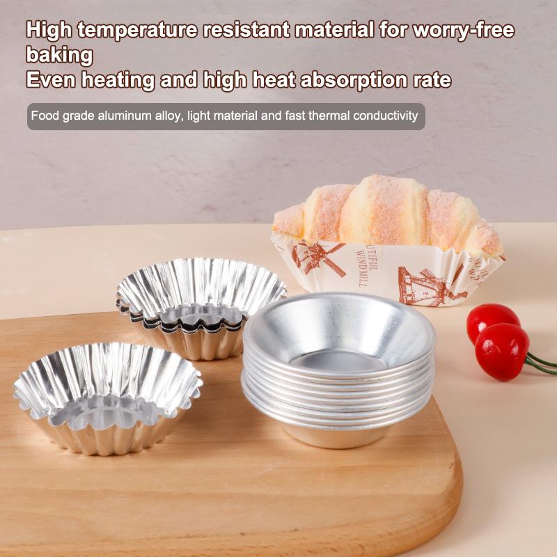 6/10/20Pcs Egg Tart Molds - Aluminum Alloy Reusable Non-stick Flower/Round Cupcake Mold Pudding Jelly Mold Muffin Baking Cup