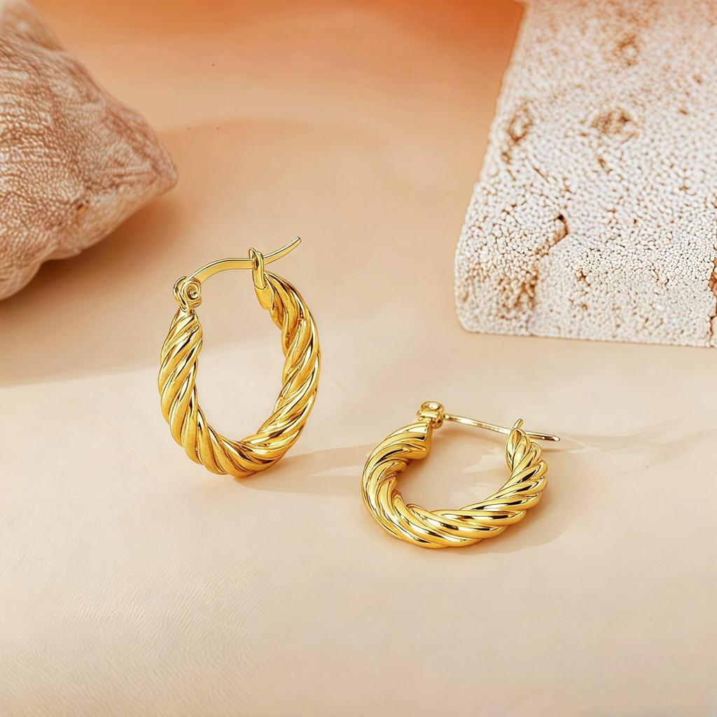 2025 Bestseller Twisted Pattern Hoop Earrings, Titanium Steel, European & American Style, Versatile Design.