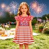 Mädchen Puffärmel Kleid Unabhängigkeitstag Patchwork Lässiges Partykleid Weicher Stoff Bequeme Passform A-Linien-Silhouette Geeignet für den Alltag