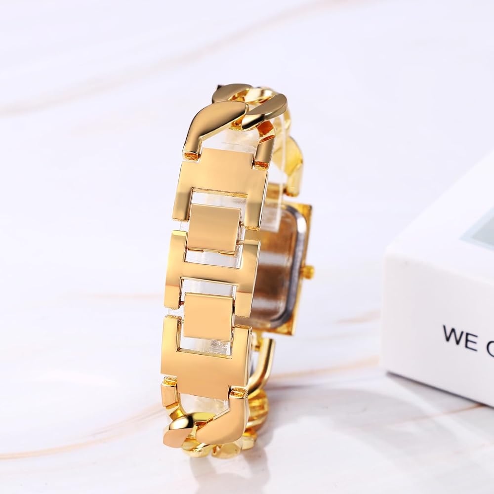 "Women's Analog Waterproof Square Dial Bracelet Watch Gold Silver Casual Business Fashion Accessory"