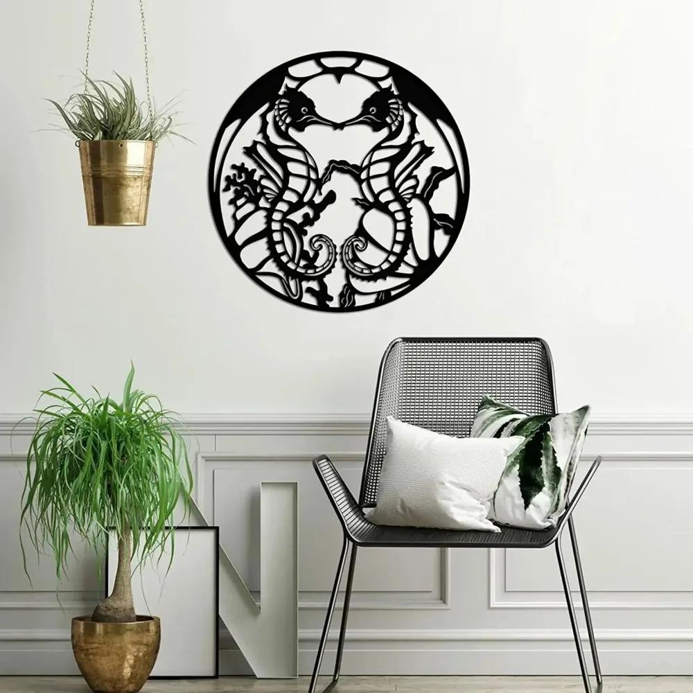 1 Stück Meerestier Metall Wanddeko Schwarz Seepferdchen Liebeskuss Wandskulptur Wandkunst Neue Wanddeko Metall Wandbehang
