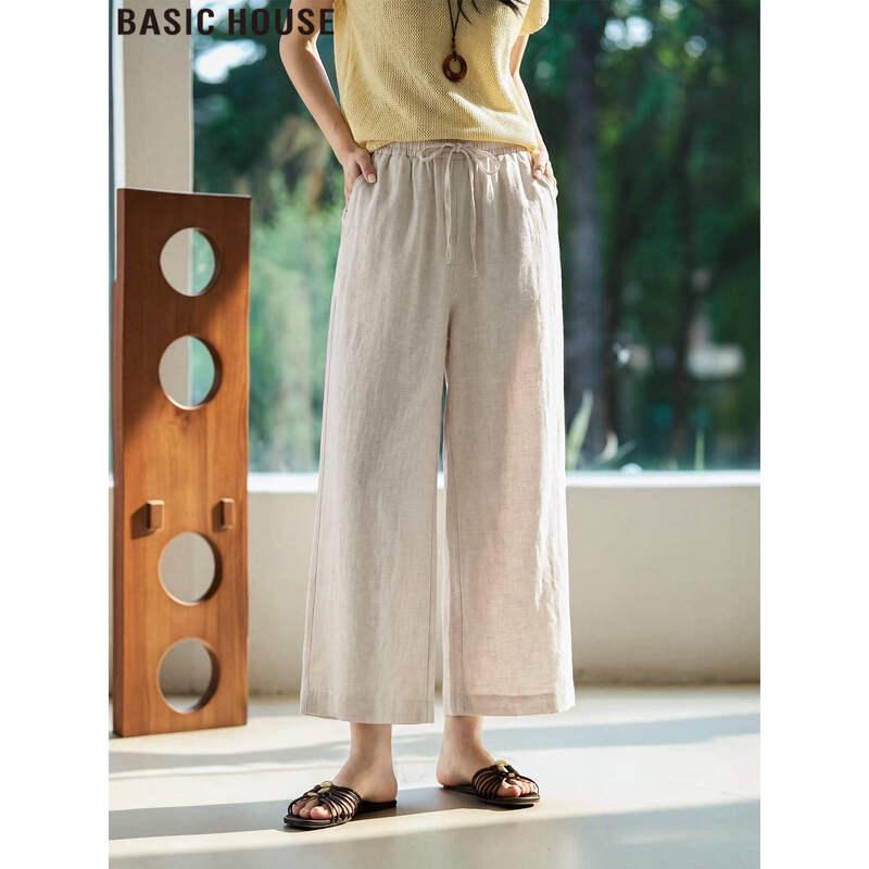 Basic House Women s High-Waist Linen Blend Straight Leg Pants L
