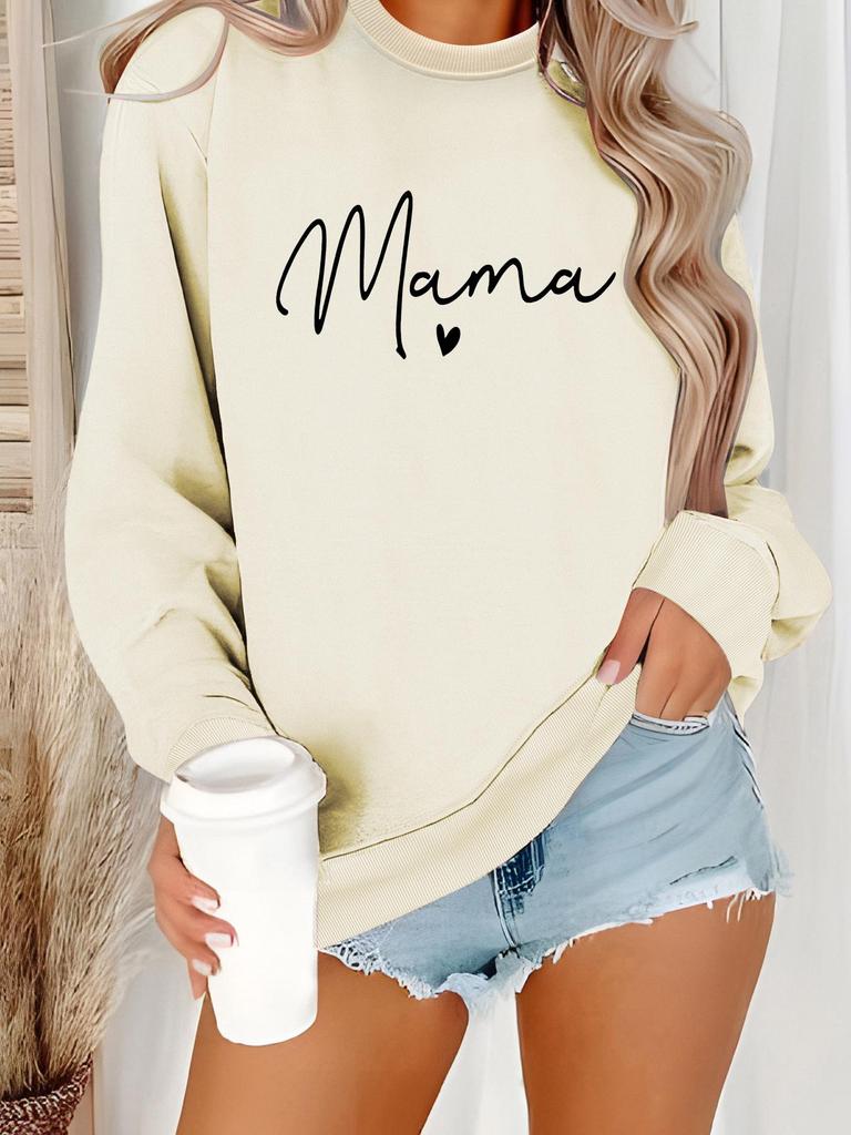 European and American Women's Casual Long-Sleeve Round Neck 'Mama' Pullover Sweatshirt Hoodie