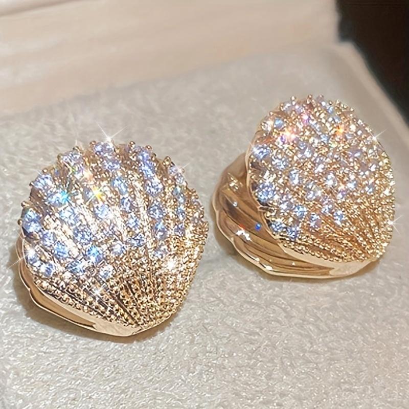 Luxurious Inlaid Sparkling Synthetic Zirconia Creative Shell-Shaped Hoop Earrings For, Perfect for Parties And Everyday Fashion Additions
