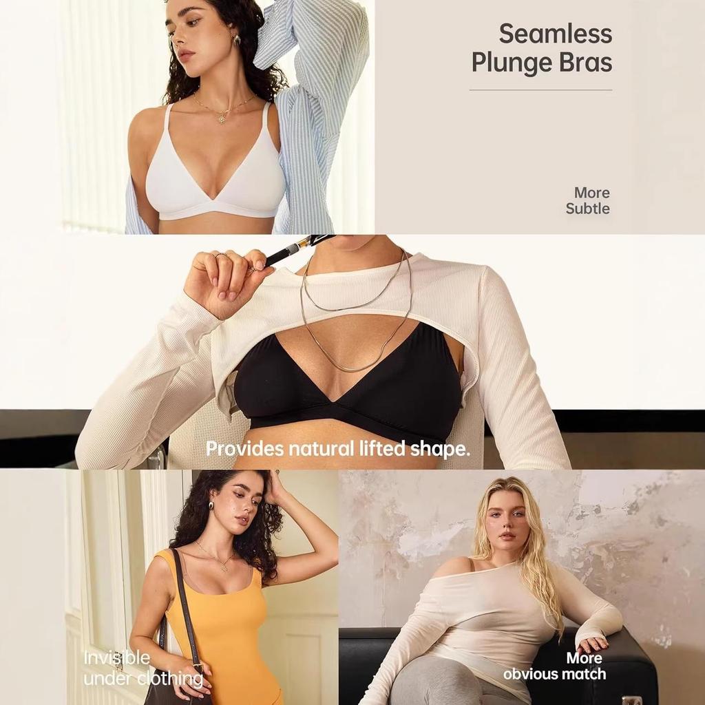 OEAK Nahtloser Bügelloser Dreieck-Bralette für Damen - Bequem, Sexy, Tief ausgeschnitten, Ohne Polster, zum Überziehen