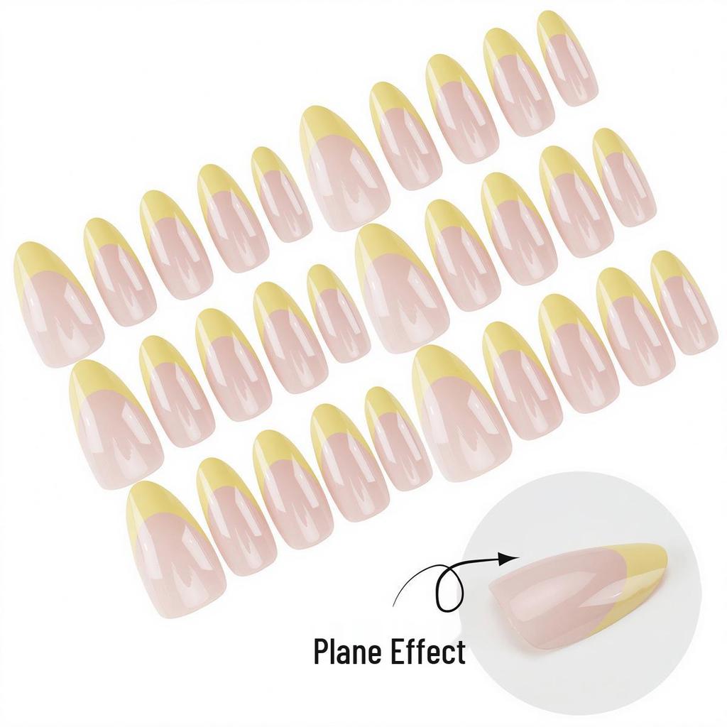 Handmade Gradient Nude & Light Yellow French Tip Fake Nails - Sweet Girl Style