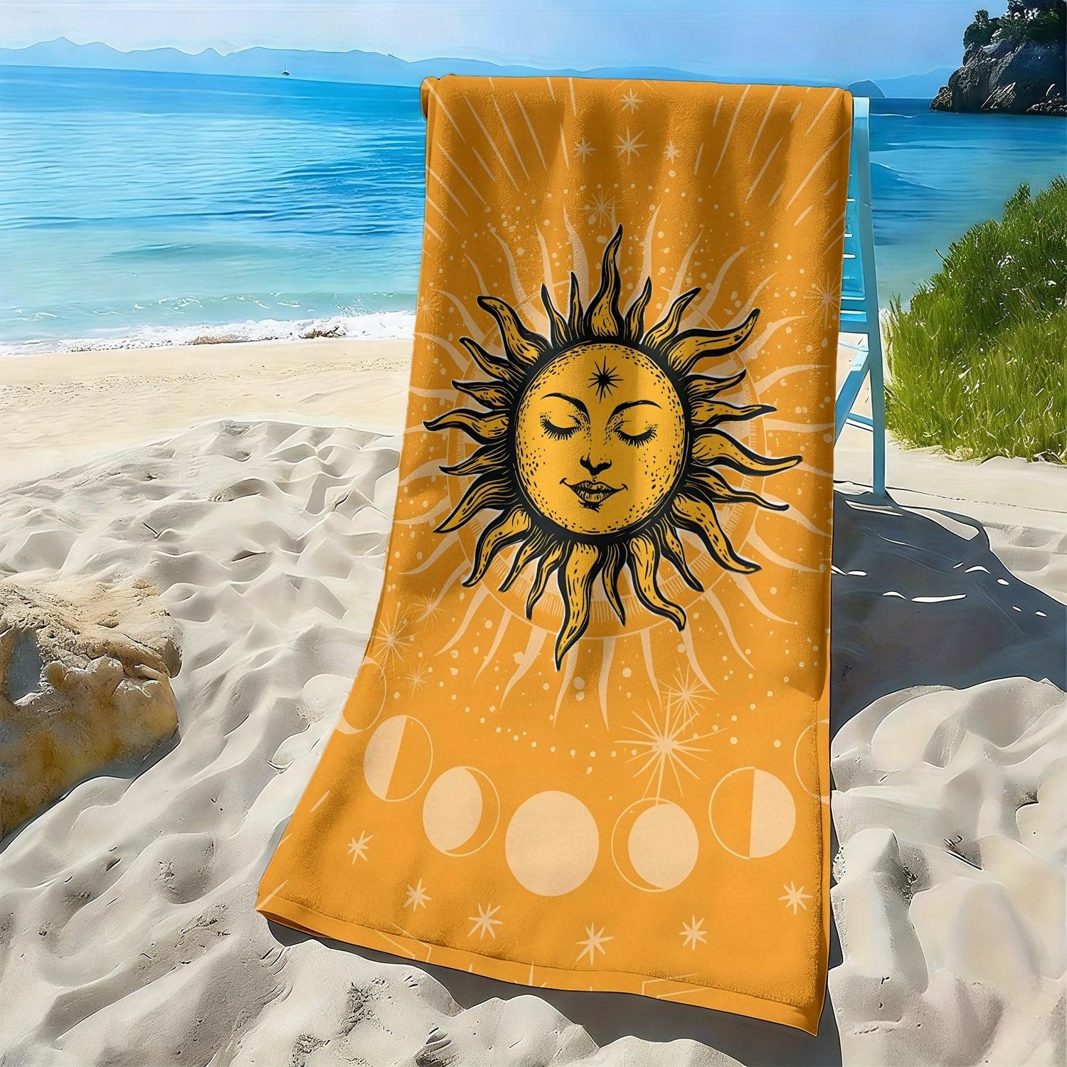Dalangpa White Retro Bohemian Solar System Theme Polyester Microfiber Beach Towel Is Highly Absorbent, Suitable For Swimming And Beach Outings