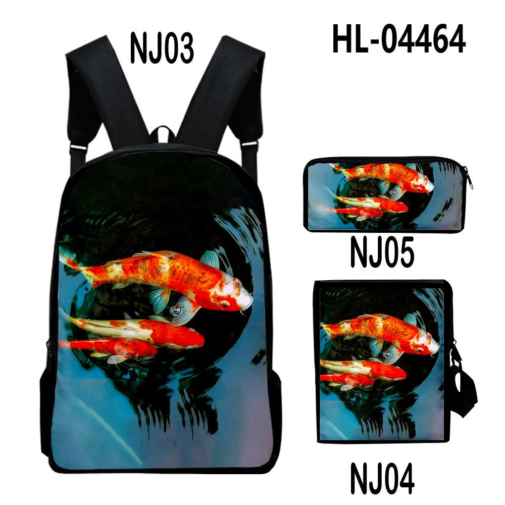 Classic Novelty Cool Koi Carp 3D Print 3pcs/Set Pupil School Bags Laptop Daypack Backpack Inclined Shoulder Bag Pencil Case