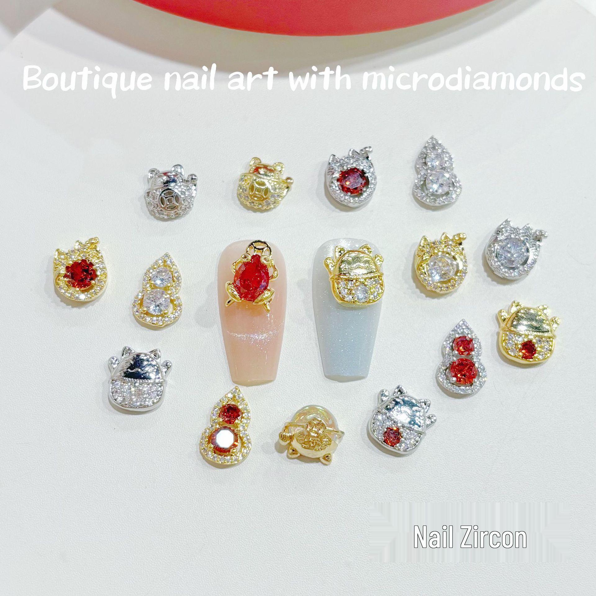 

Exquisite Lucky Cat & Golden Toad Nail Art Jewelry Set - Zircon & Metal Accessories