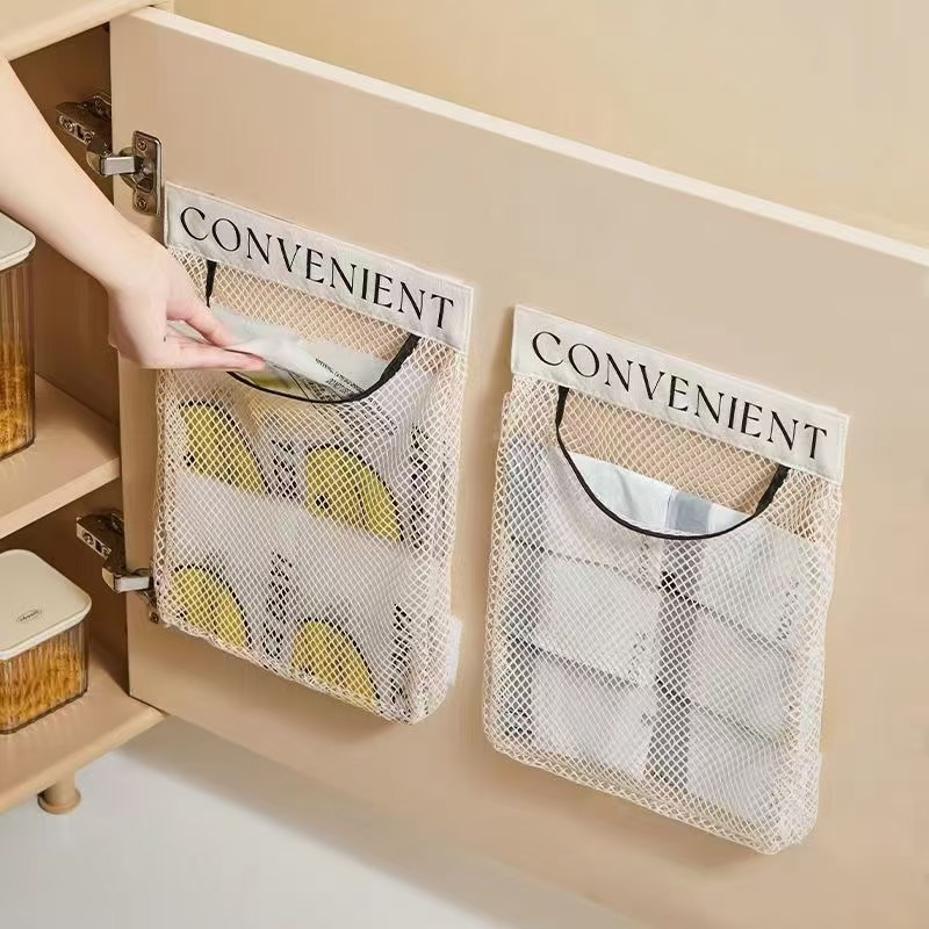 Large-capacity Garbage Bag Holder Hanging Mesh Bags Wall-Mounted Fruit Organizer Storage Tools Net Kitchen Cabinet Accessories