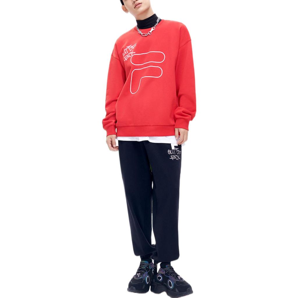 Fila Fusion Logo Print Sports Pullover Crewneck Sweatshirt Men Sweatshirt Red T11U216201FRD